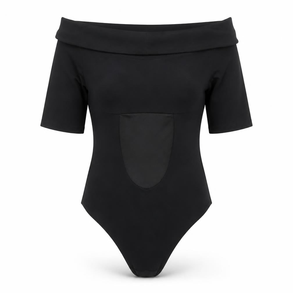 H&M Women Black Off Shoulder Short Sleeve Stretch Bodysuit UK 6