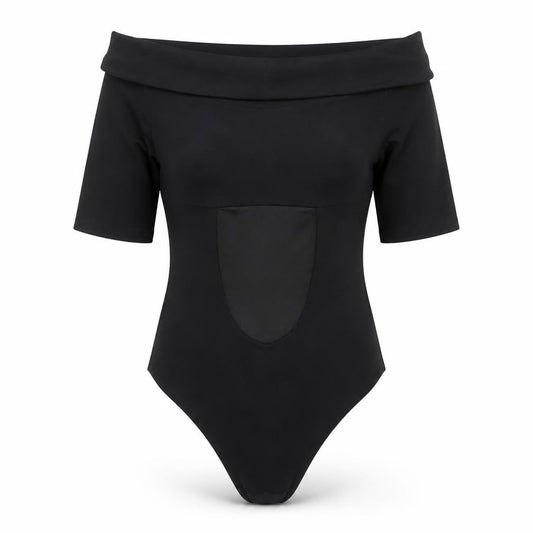 H&M Women Black Off Shoulder Short Sleeve Stretch Bodysuit UK 6