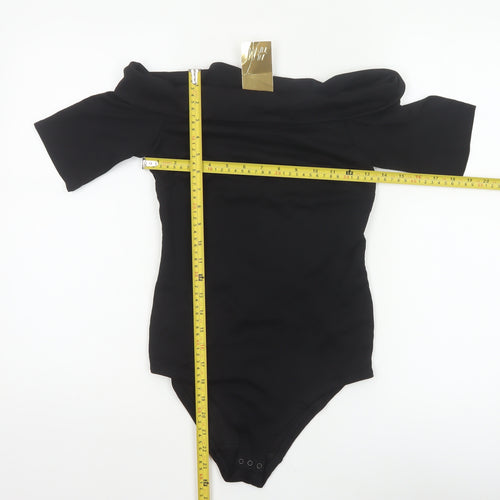 H&M Women Black Off Shoulder Short Sleeve Stretch Bodysuit UK 6