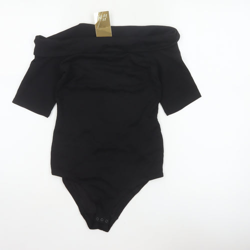 H&M Women Black Off Shoulder Short Sleeve Stretch Bodysuit UK 6