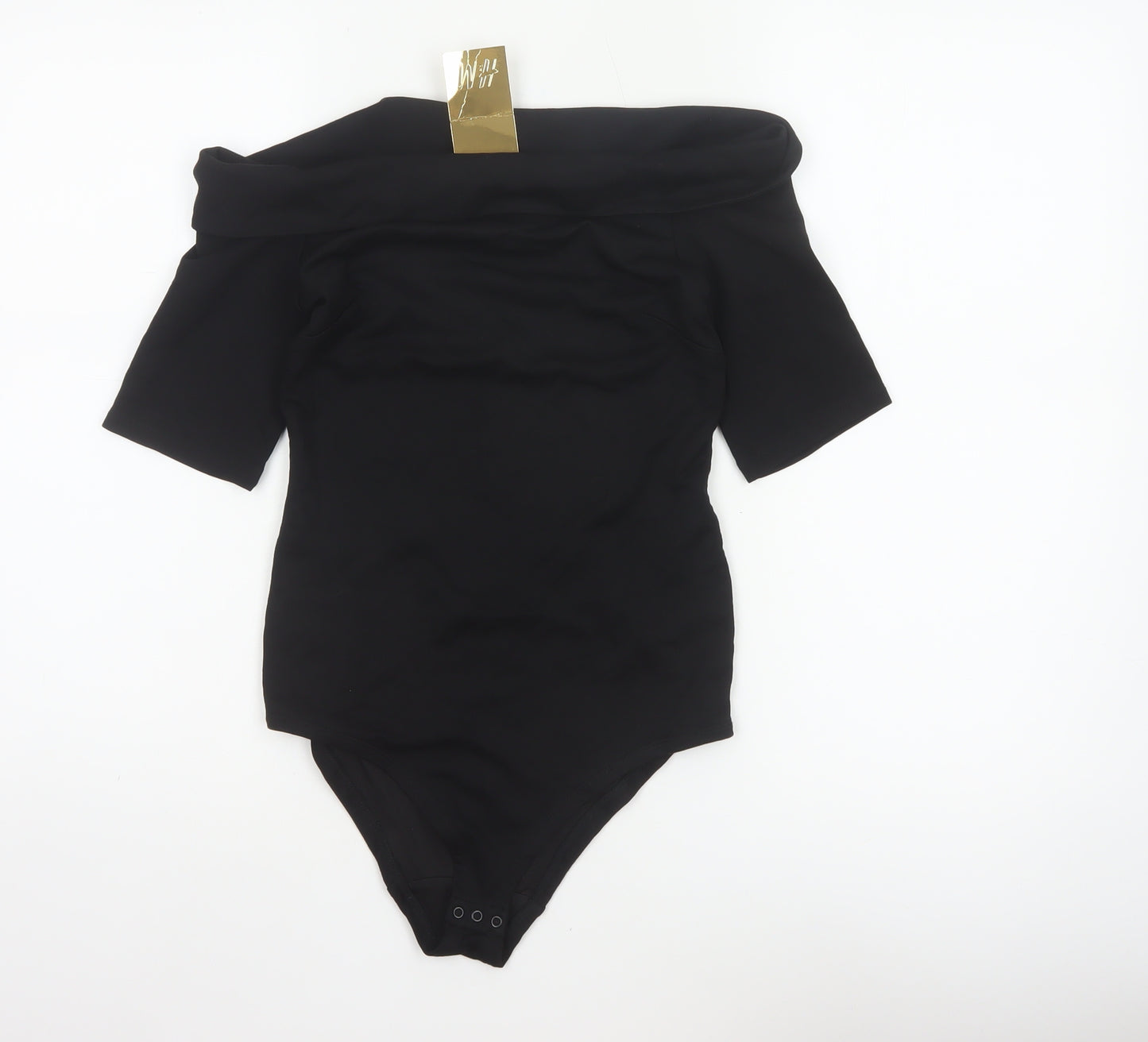 H&M Women Black Off Shoulder Short Sleeve Stretch Bodysuit UK 6