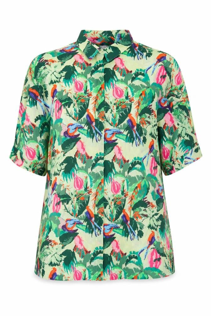 & Other Stories Women Green Tropical Bird Floral Shirt UK 10