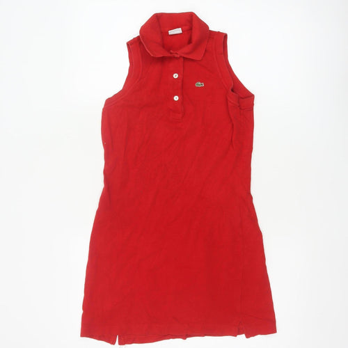 Lacoste Women Red UK 10 Shirt Dress Sleeveless Cotton Collared Logo
