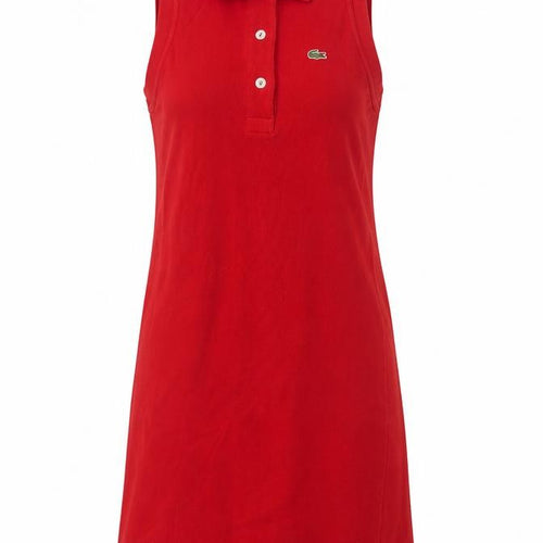 Lacoste Women Red UK 10 Shirt Dress Sleeveless Cotton Collared Logo