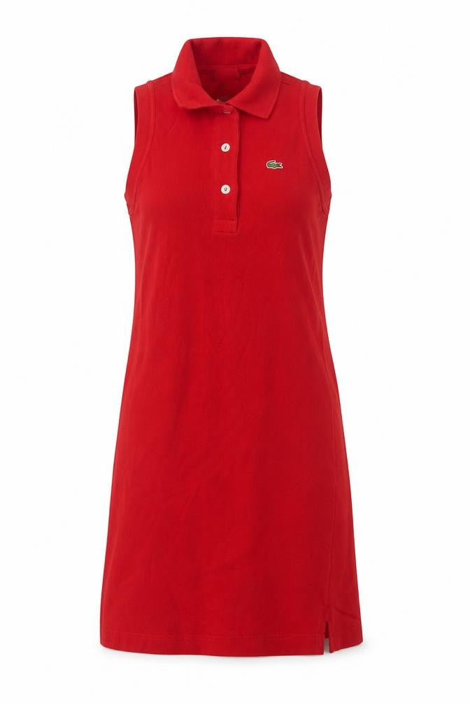 Lacoste Women Red UK 10 Shirt Dress Sleeveless Cotton Collared Logo
