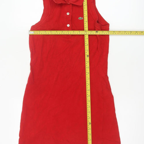 Lacoste Women Red UK 10 Shirt Dress Sleeveless Cotton Collared Logo