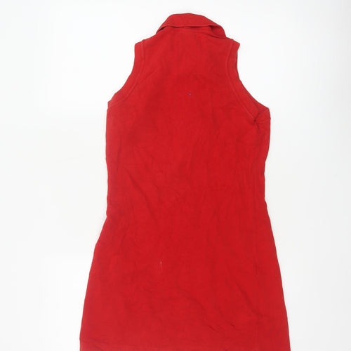 Lacoste Women Red UK 10 Shirt Dress Sleeveless Cotton Collared Logo
