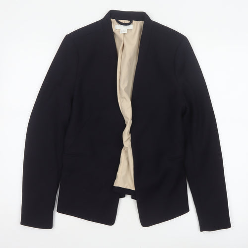 H&M Women Black UK 10 Open Front Lined Tailored Blazer Jacket