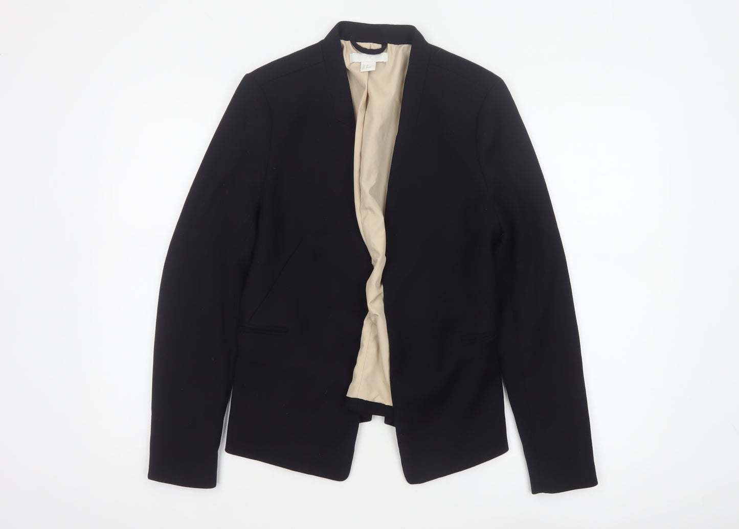 H&M Women Black UK 10 Open Front Lined Tailored Blazer Jacket