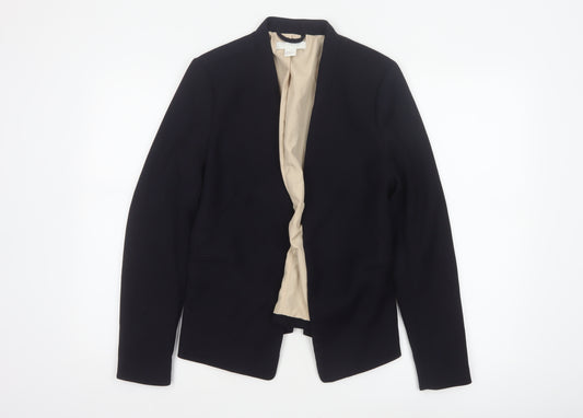 H&M Women Black UK 10 Open Front Lined Tailored Blazer Jacket
