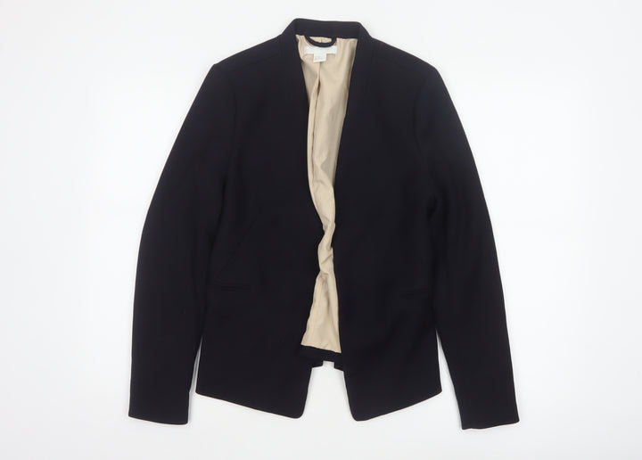 H&M Women Black UK 10 Open Front Lined Tailored Blazer Jacket
