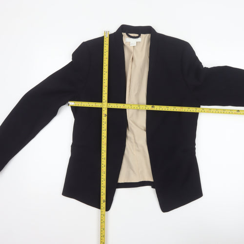 H&M Women Black UK 10 Open Front Lined Tailored Blazer Jacket