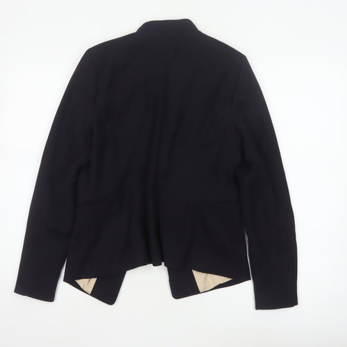 H&M Women Black UK 10 Open Front Lined Tailored Blazer Jacket