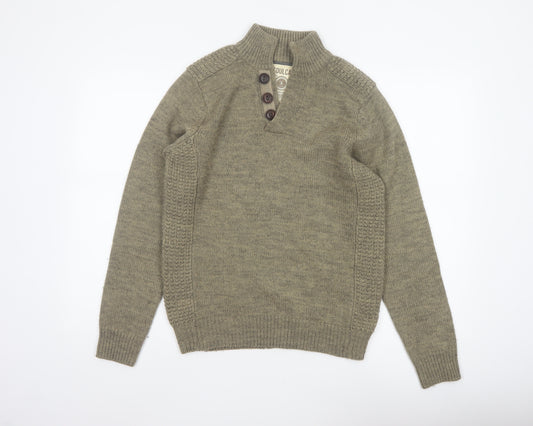Soulcal Men’s Green S Henley High Neck Knit Wool Blend Jumper