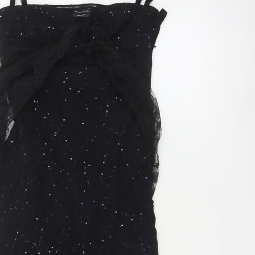 Mariella Burani Women Black UK 8 Sequin Lace Mermaid Evening Dress
