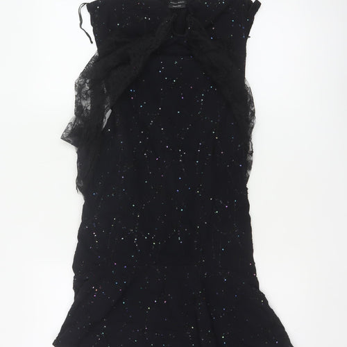 Mariella Burani Women Black UK 8 Sequin Lace Mermaid Evening Dress