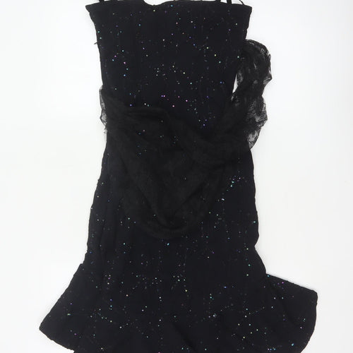 Mariella Burani Women Black UK 8 Sequin Lace Mermaid Evening Dress