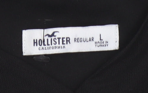 Hollister Women Black L Bodycon Knee Dress Ruched Sheer Long Sleeve