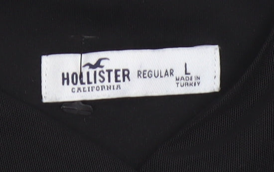 Hollister Women Black L Bodycon Knee Dress Ruched Sheer Long Sleeve