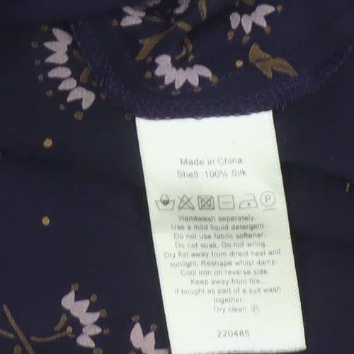 Monsoon Women Blue Floral Silk Wrap Blouse Size 16 Long Sleeve