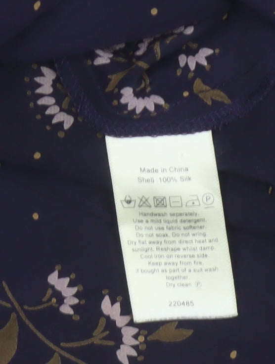 Monsoon Women Blue Floral Silk Wrap Blouse Size 16 Long Sleeve