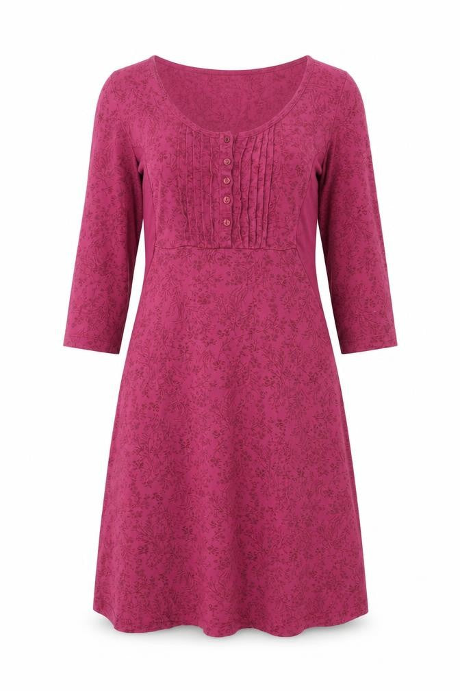 Fat Face Women Pink Floral A-Line Knee Dress UK 10 3/4 Sleeve