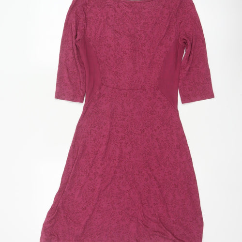 Fat Face Women Pink Floral A-Line Knee Dress UK 10 3/4 Sleeve