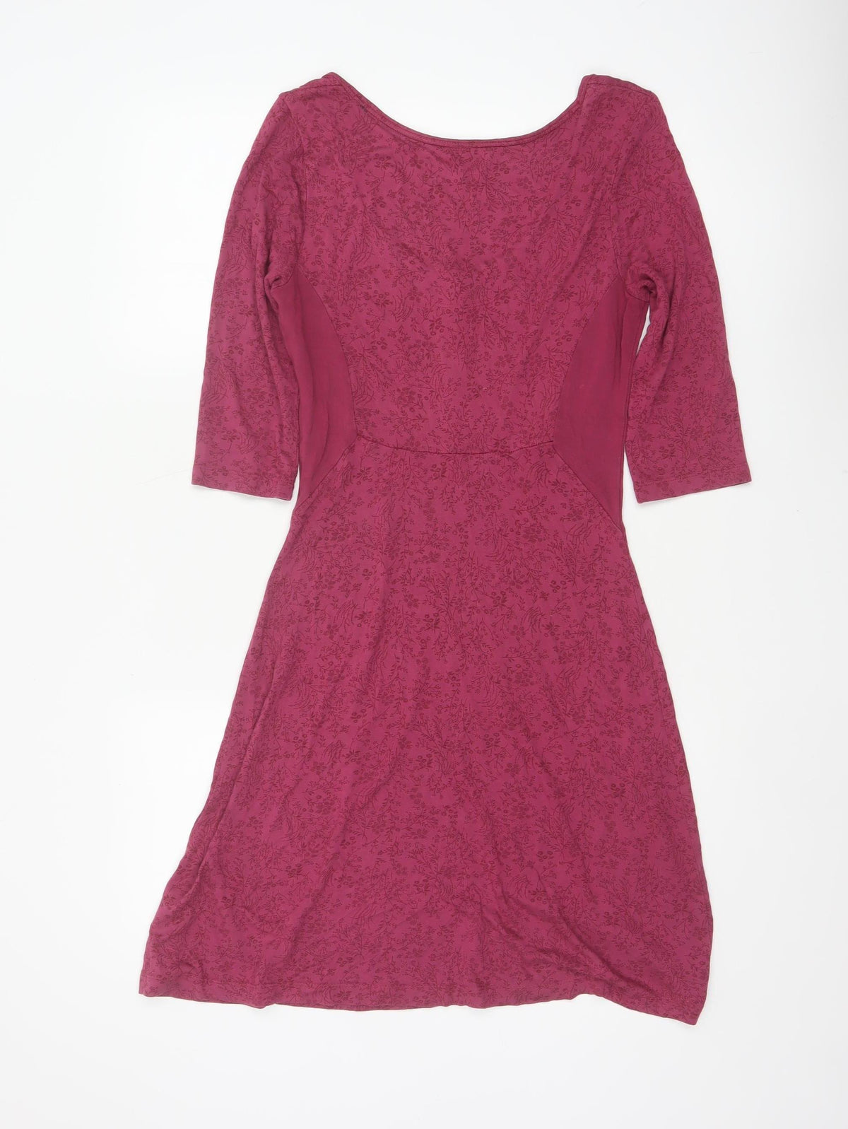 Fat Face Women Pink Floral A-Line Knee Dress UK 10 3/4 Sleeve
