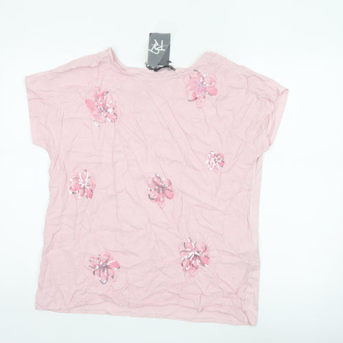 Thomas Rabe Women Pink UK 16 Jersey Floral Sequin Short Sleeve T-Shirt