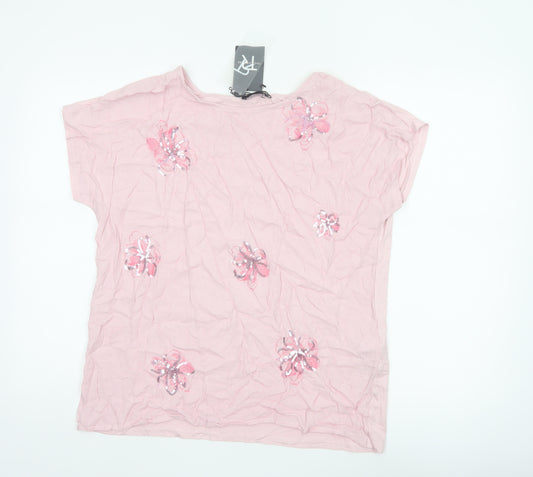 Thomas Rabe Women Pink UK 16 Jersey Floral Sequin Short Sleeve T-Shirt