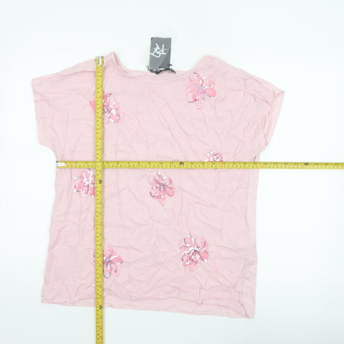 Thomas Rabe Women Pink UK 16 Jersey Floral Sequin Short Sleeve T-Shirt