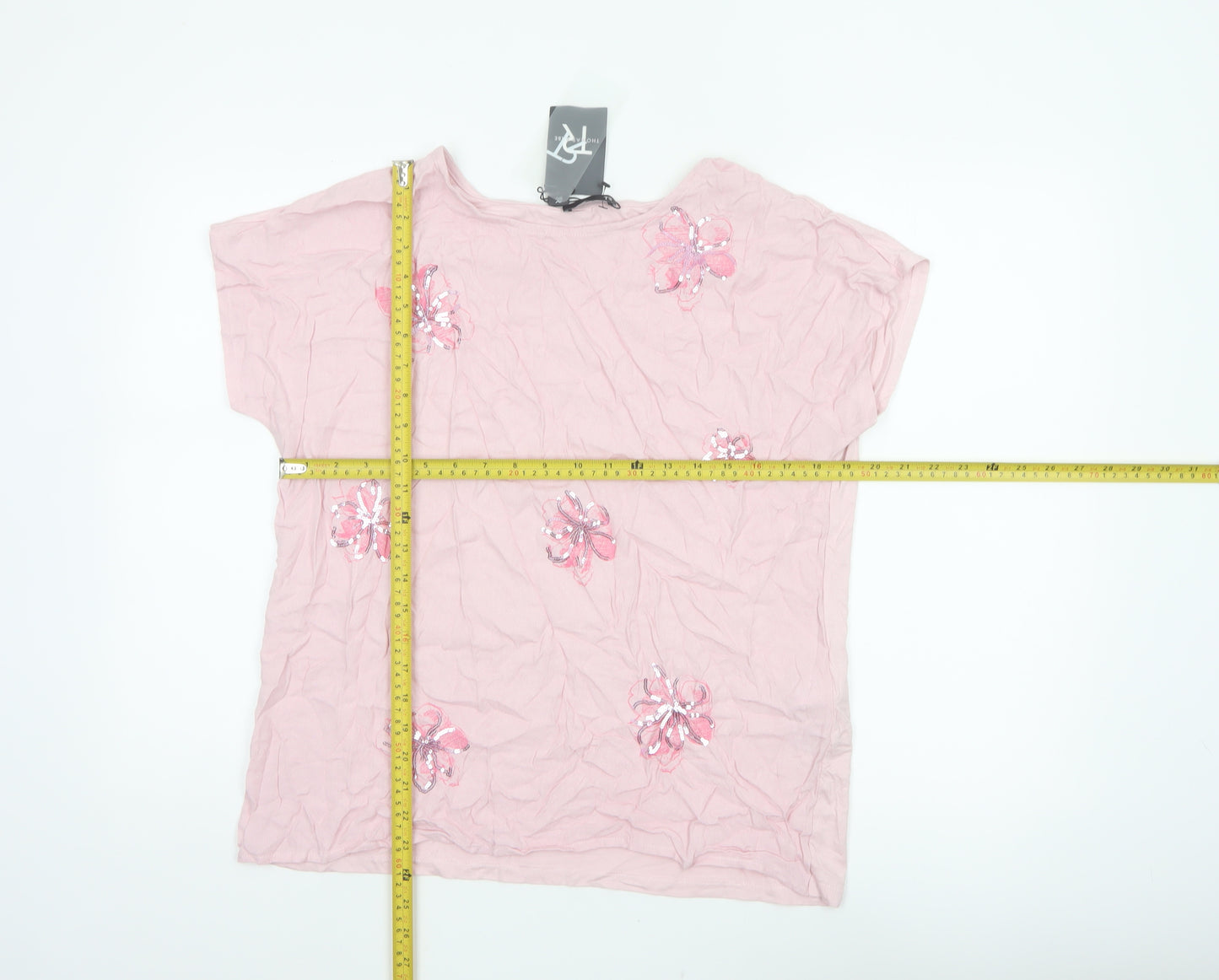Thomas Rabe Women Pink UK 16 Jersey Floral Sequin Short Sleeve T-Shirt