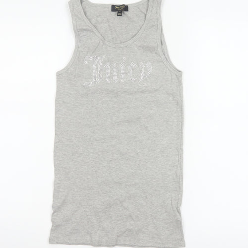 Juicy Couture Women Grey XL Rhinestone Logo Ribbed Tank Top