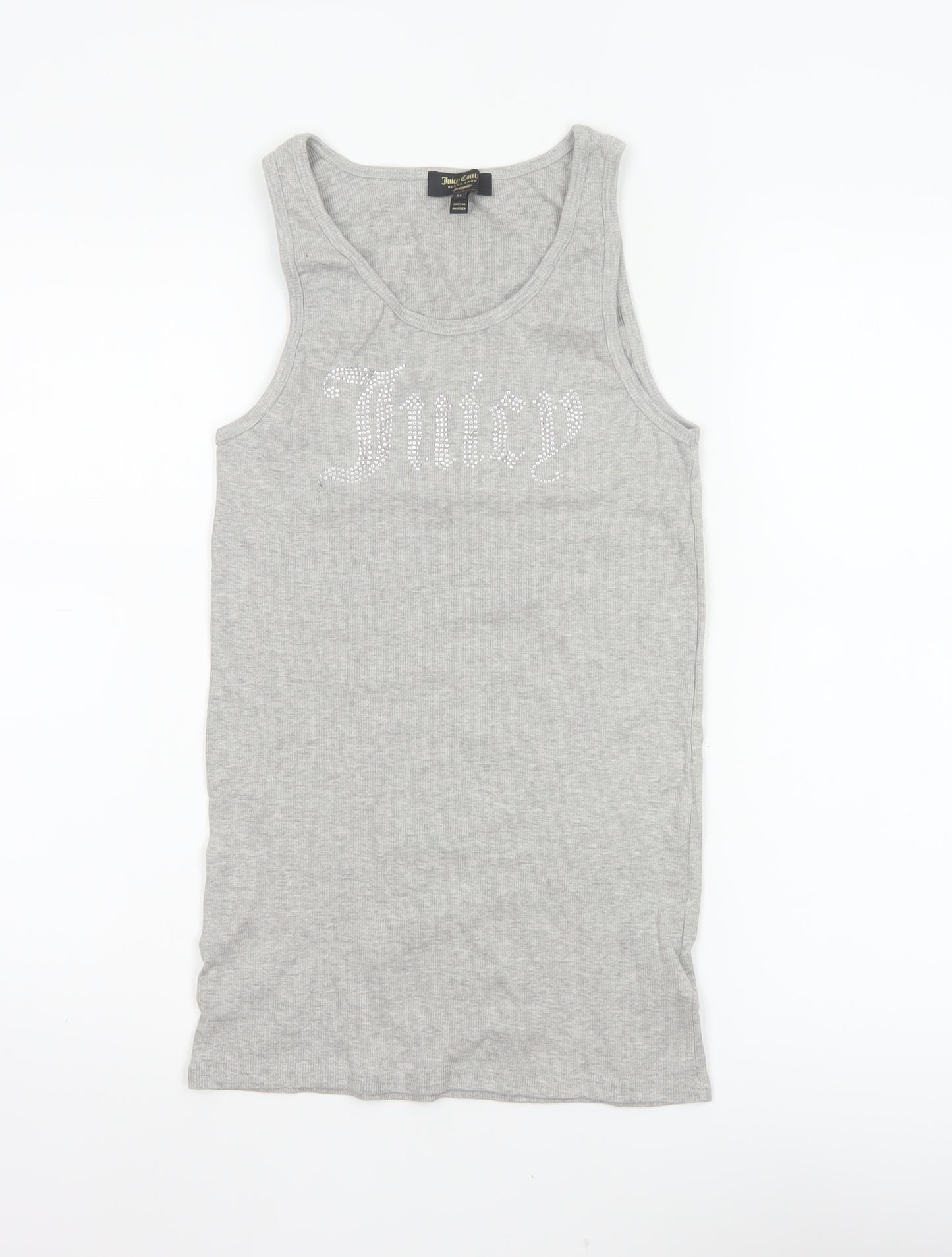 Juicy Couture Women Grey XL Rhinestone Logo Ribbed Tank Top