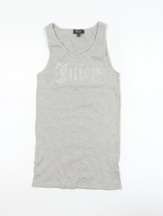 Juicy Couture Women Grey XL Rhinestone Logo Ribbed Tank Top