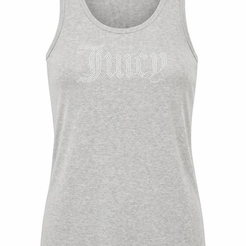 Juicy Couture Women Grey XL Rhinestone Logo Ribbed Tank Top