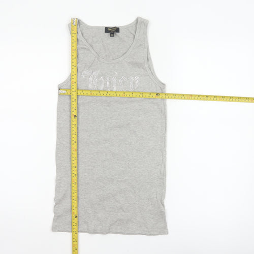 Juicy Couture Women Grey XL Rhinestone Logo Ribbed Tank Top