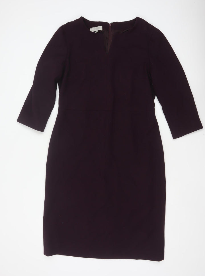 Hobbs Women Purple UK 14 Pencil Dress Long Sleeve Workwear