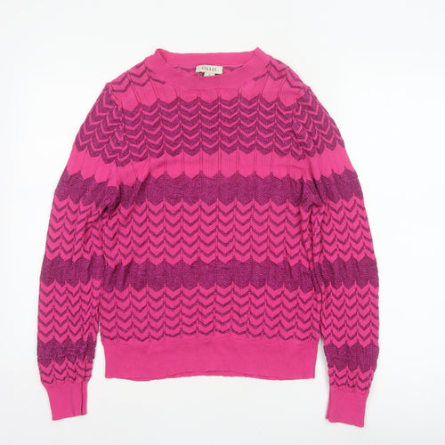 Oasis Women Pink M Geometric Glitter Knit Crew Neck Pullover Jumper