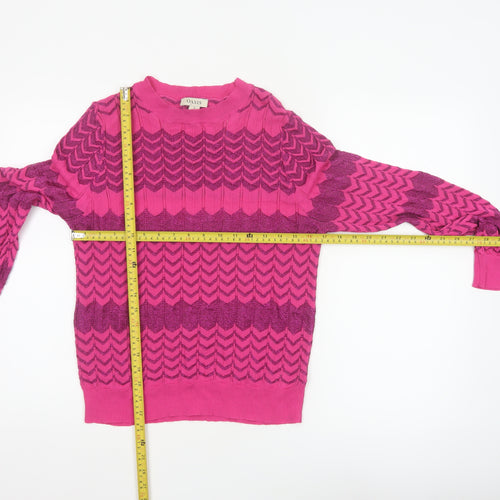 Oasis Women Pink M Geometric Glitter Knit Crew Neck Pullover Jumper