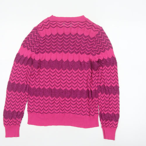 Oasis Women Pink M Geometric Glitter Knit Crew Neck Pullover Jumper