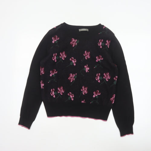 Oasis Women Black M Floral Metallic Knit Crew Neck Pullover Jumper
