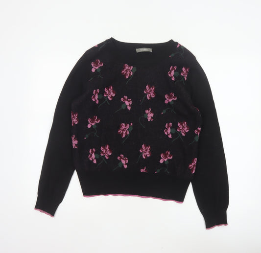 Oasis Women Black M Floral Metallic Knit Crew Neck Pullover Jumper