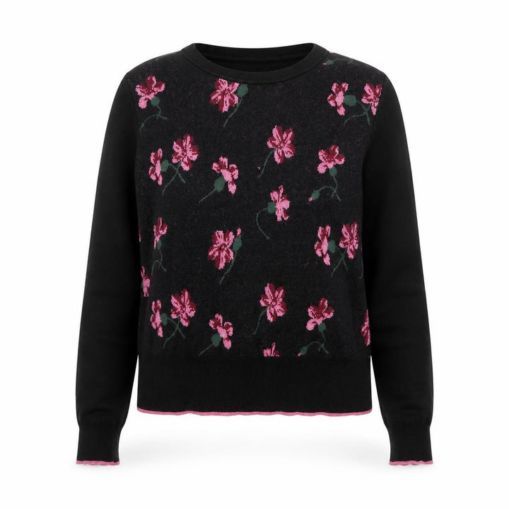Oasis Women Black M Floral Metallic Knit Crew Neck Pullover Jumper
