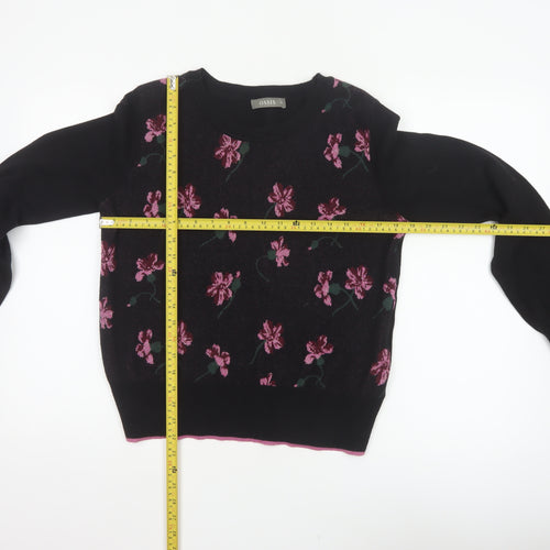 Oasis Women Black M Floral Metallic Knit Crew Neck Pullover Jumper