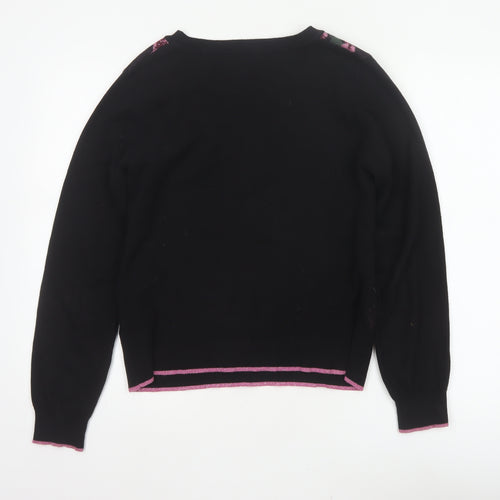 Oasis Women Black M Floral Metallic Knit Crew Neck Pullover Jumper
