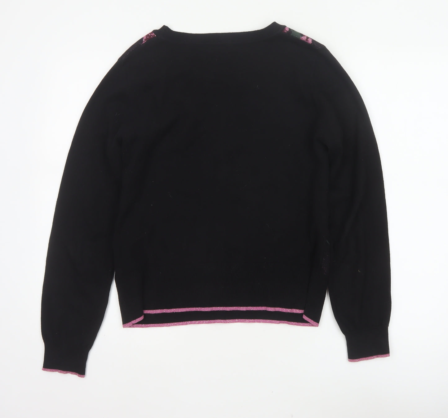 Oasis Women Black M Floral Metallic Knit Crew Neck Pullover Jumper