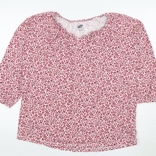 Lands' End Women Pink Floral V-Neck 3/4 Sleeve Blouse UK 14
