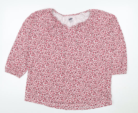 Lands' End Women Pink Floral V-Neck 3/4 Sleeve Blouse UK 14