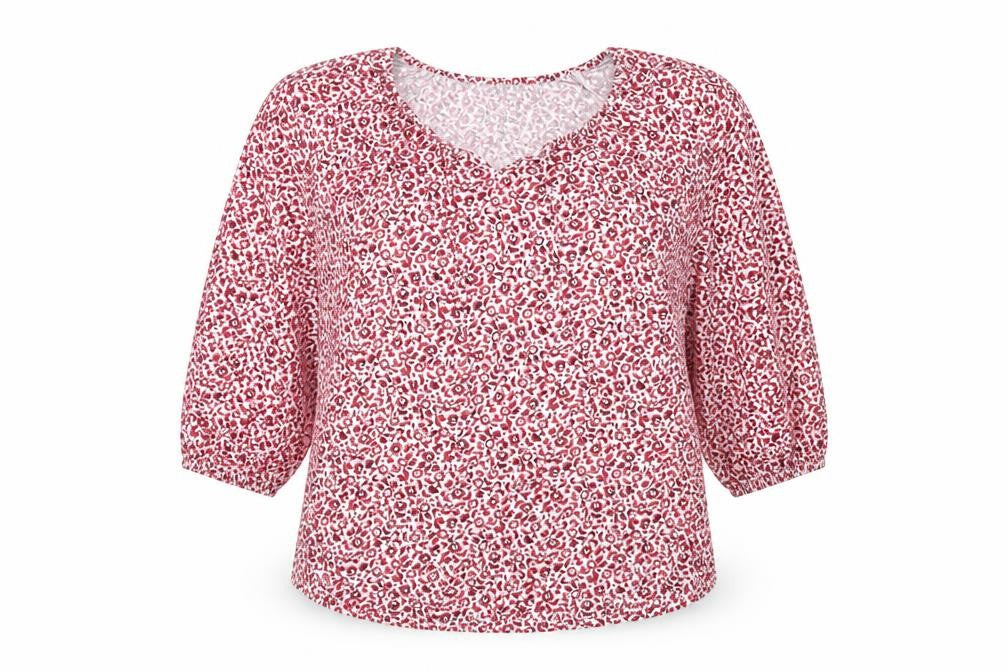 Lands' End Women Pink Floral V-Neck 3/4 Sleeve Blouse UK 14